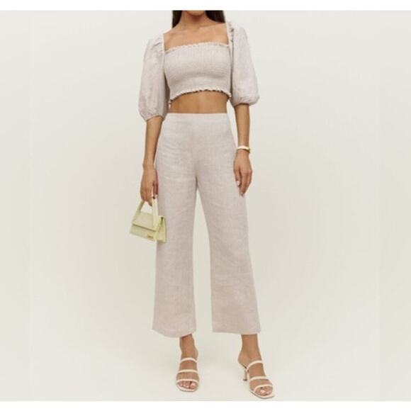 Reformation Pants - Reformation Scarlett Linen Cream Two Piece Set Size 8